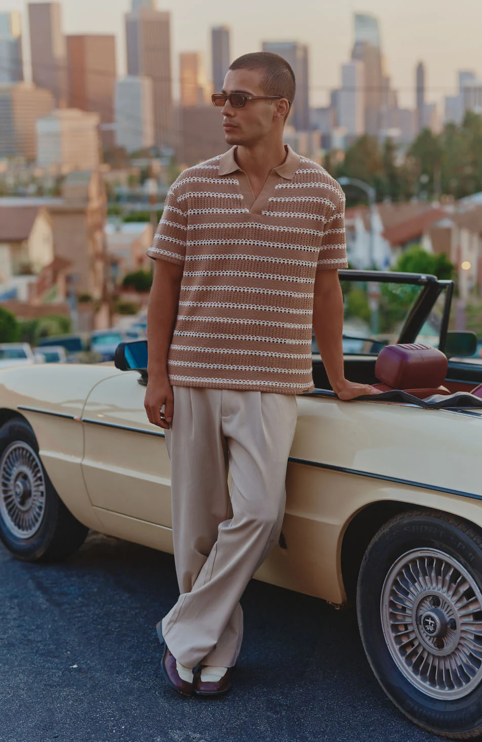 Romano Boxy Stripe Polo in Taupe - Image 3