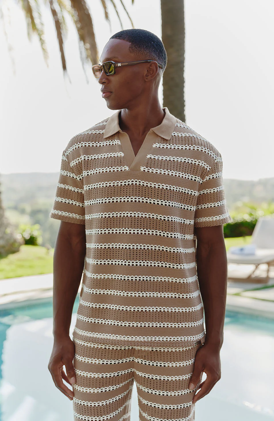 Romano Boxy Stripe Polo in Taupe - Image 5