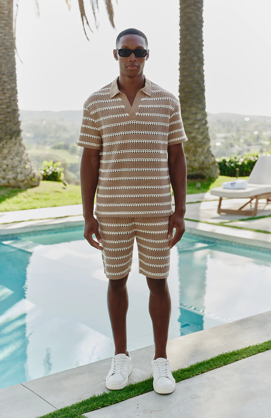 Romano Boxy Stripe Polo in Taupe - Image 6