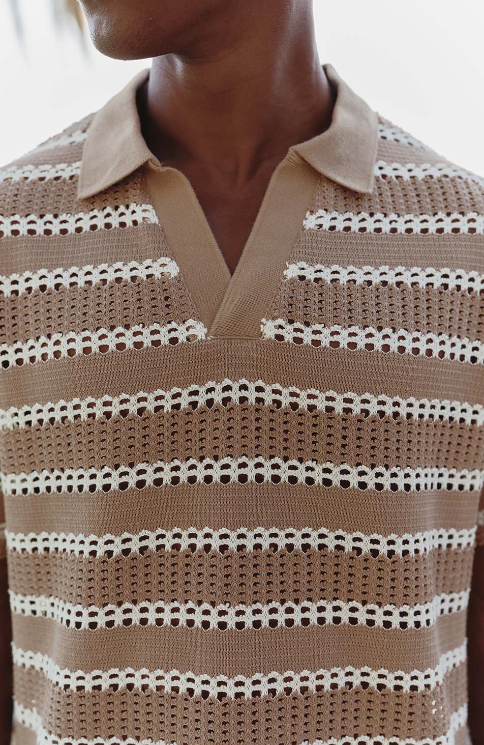 Romano Boxy Stripe Polo in Taupe - Image 7