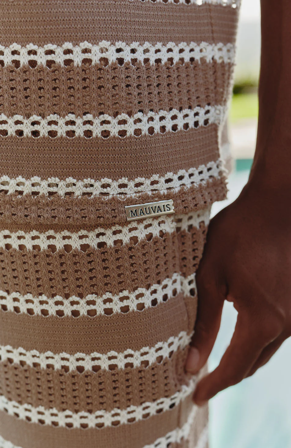 Romano Boxy Stripe Polo in Taupe - Image 8