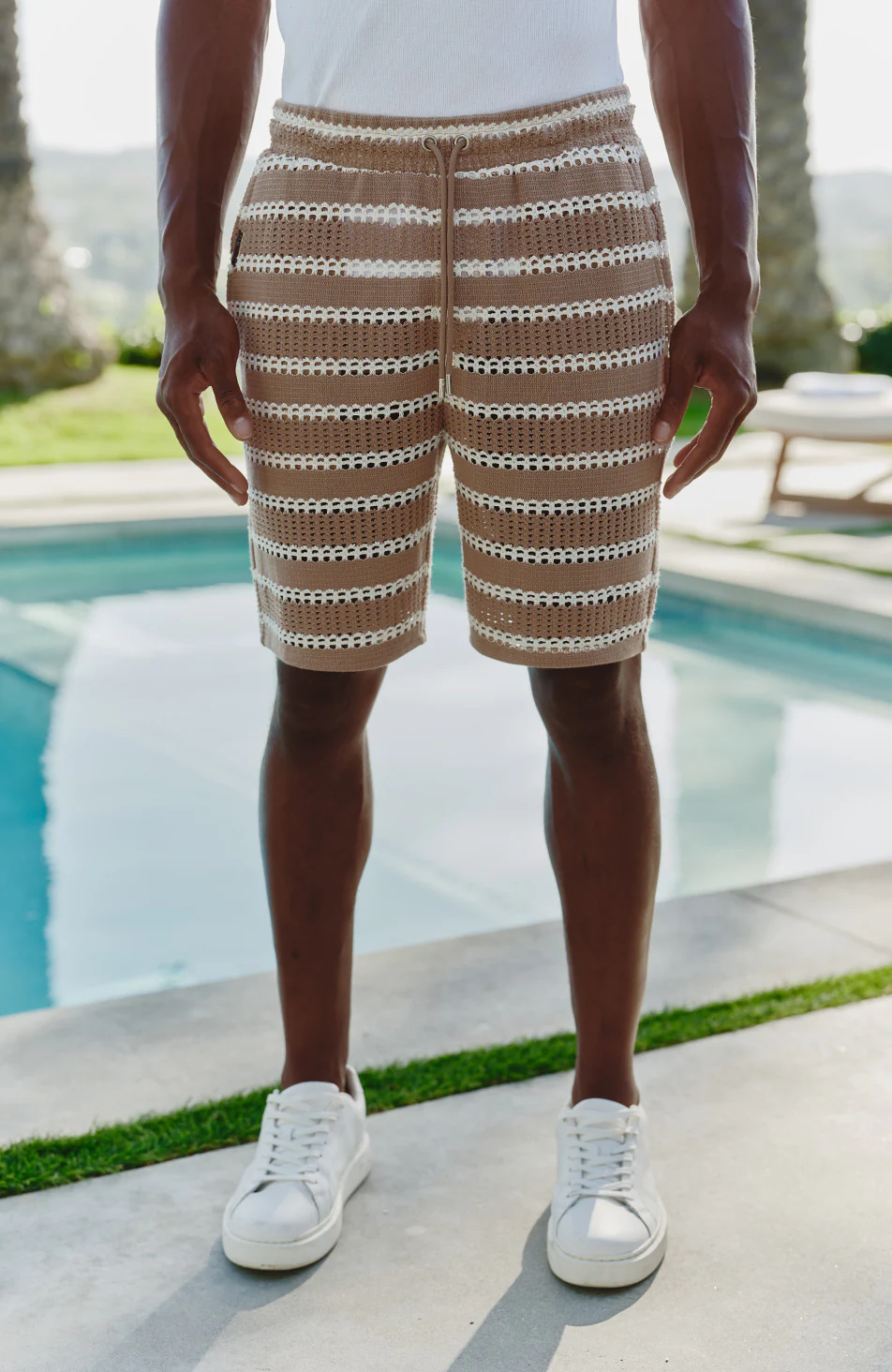 Romano Boxy Stripe Shorts in Taupe - Image 3