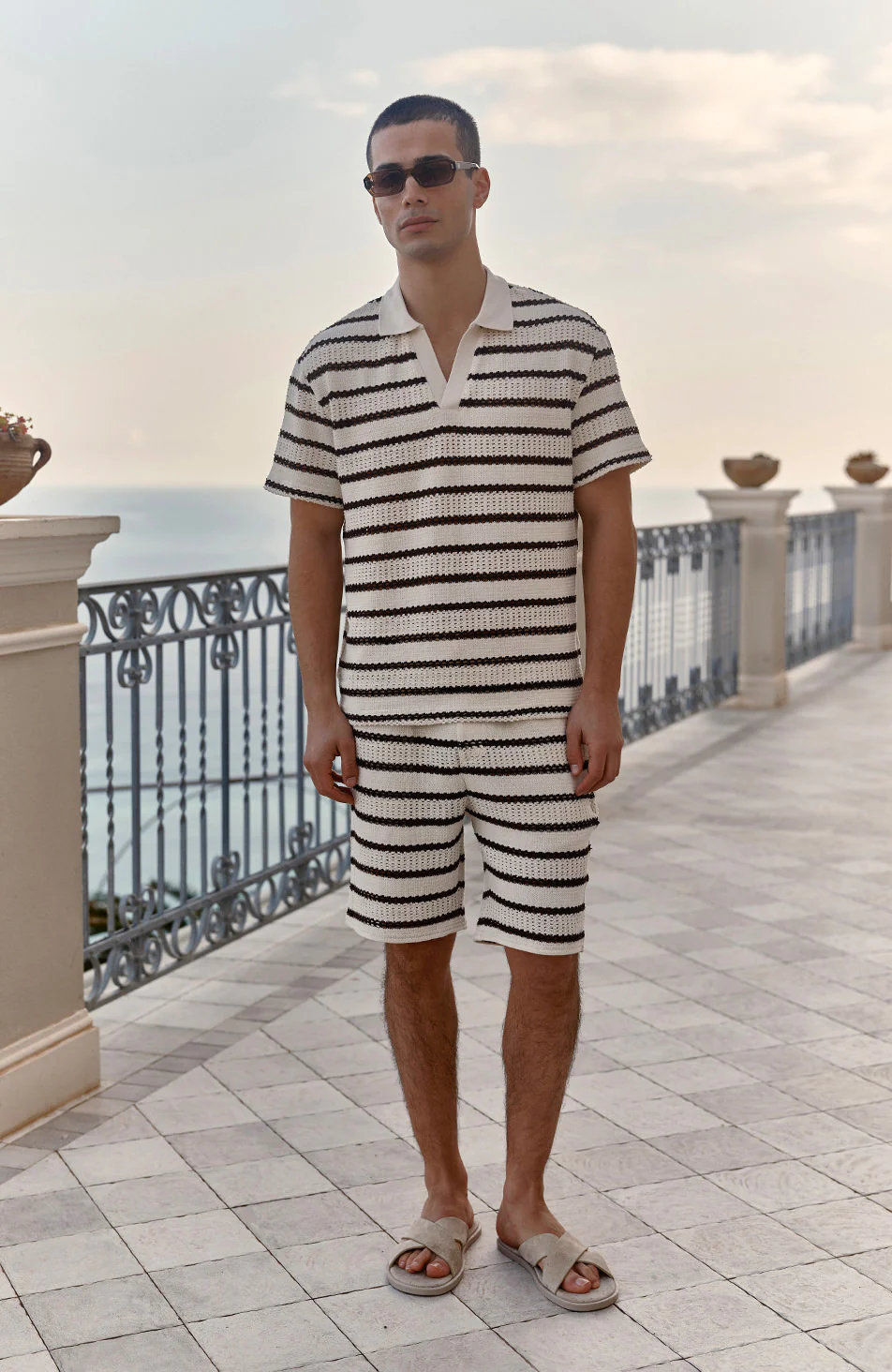 Romano Stripe Shorts in Beige and Brown - Image 2