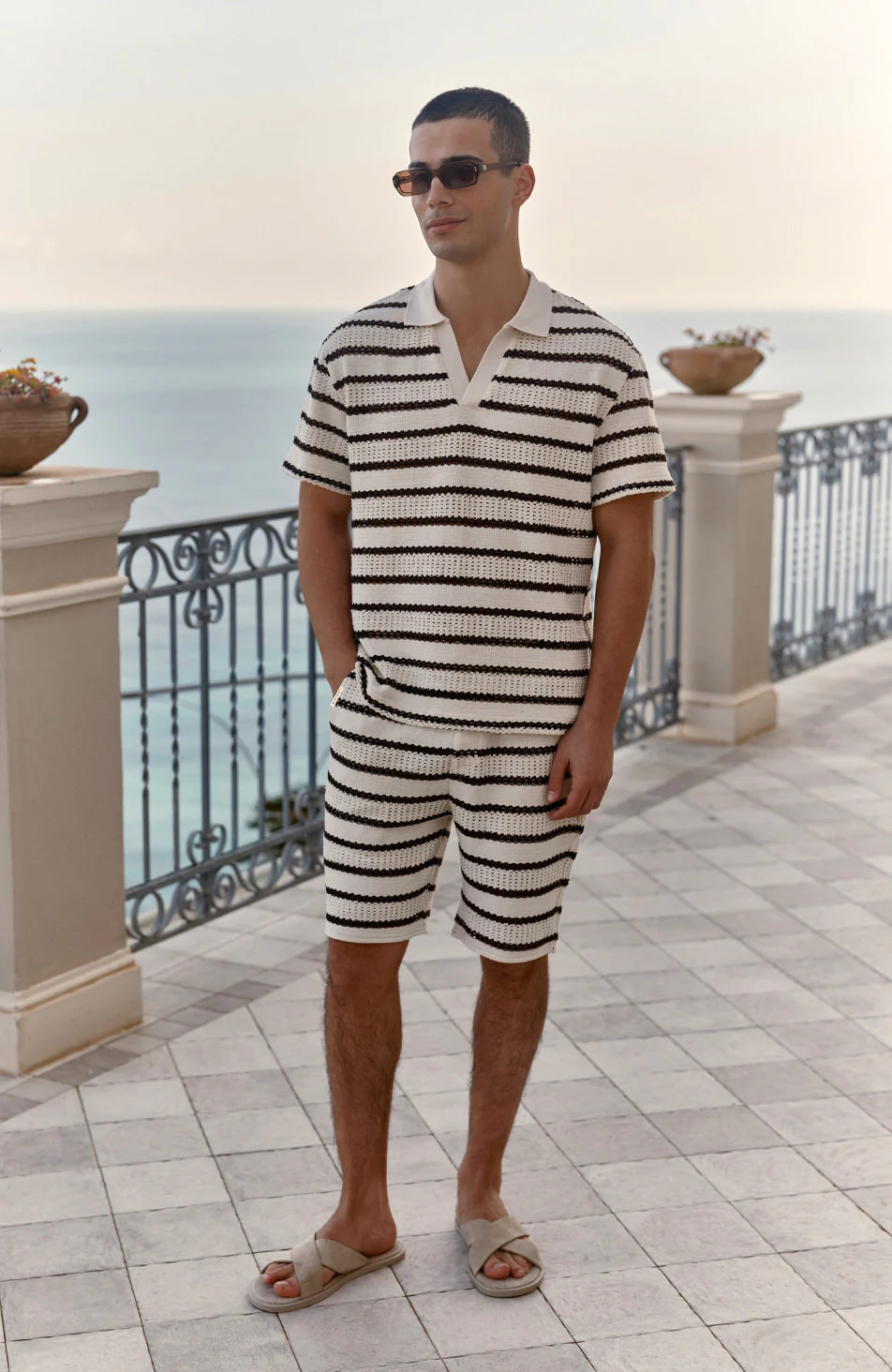 Romano Stripe Shorts in Beige and Brown - Image 3