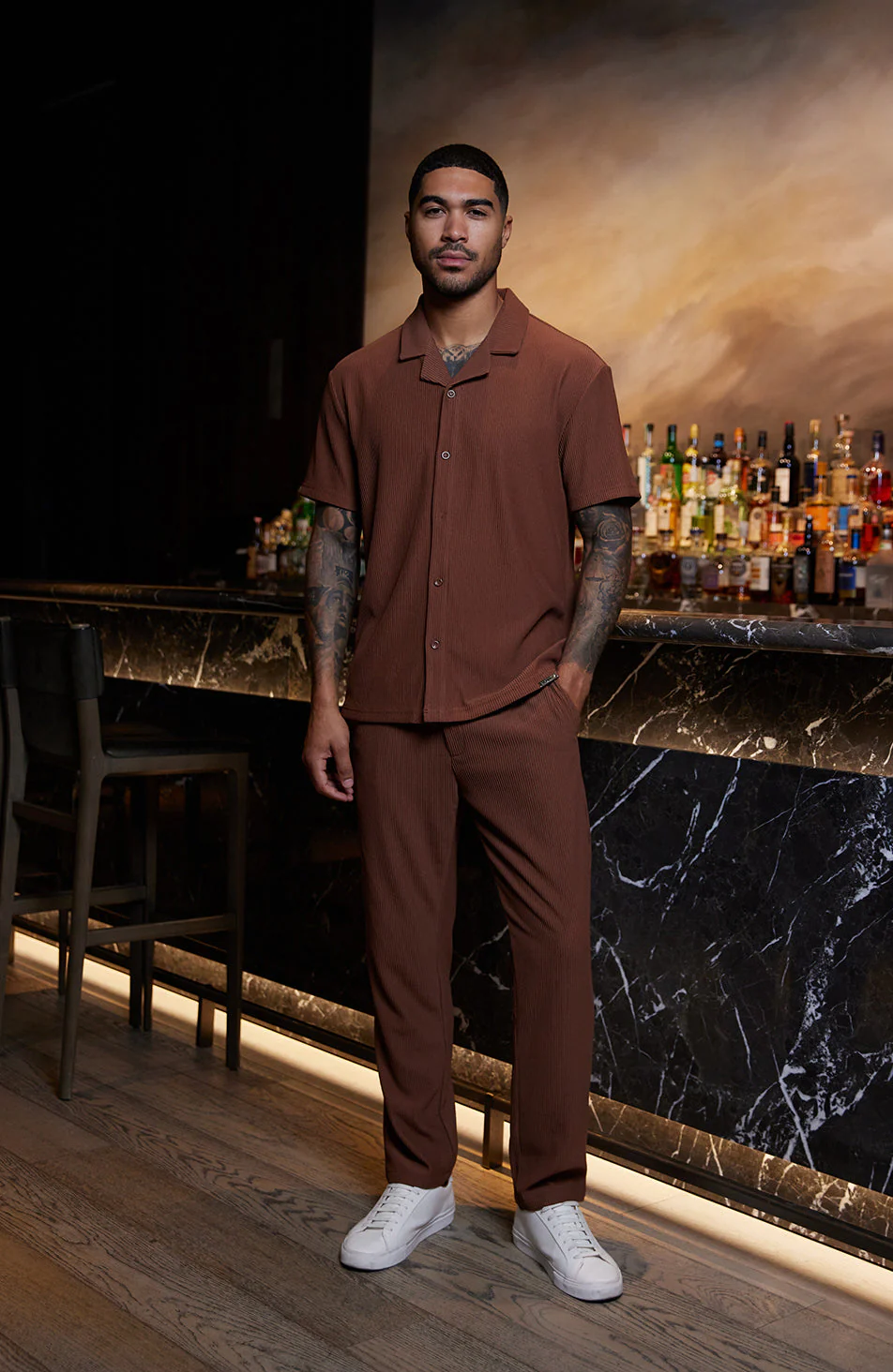 Rustique Oversized Luxe Rib Revere Shirt in Rust - Image 2