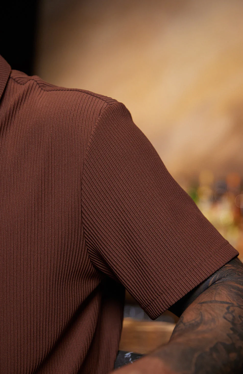 Rustique Oversized Luxe Rib Revere Shirt in Rust - Image 5