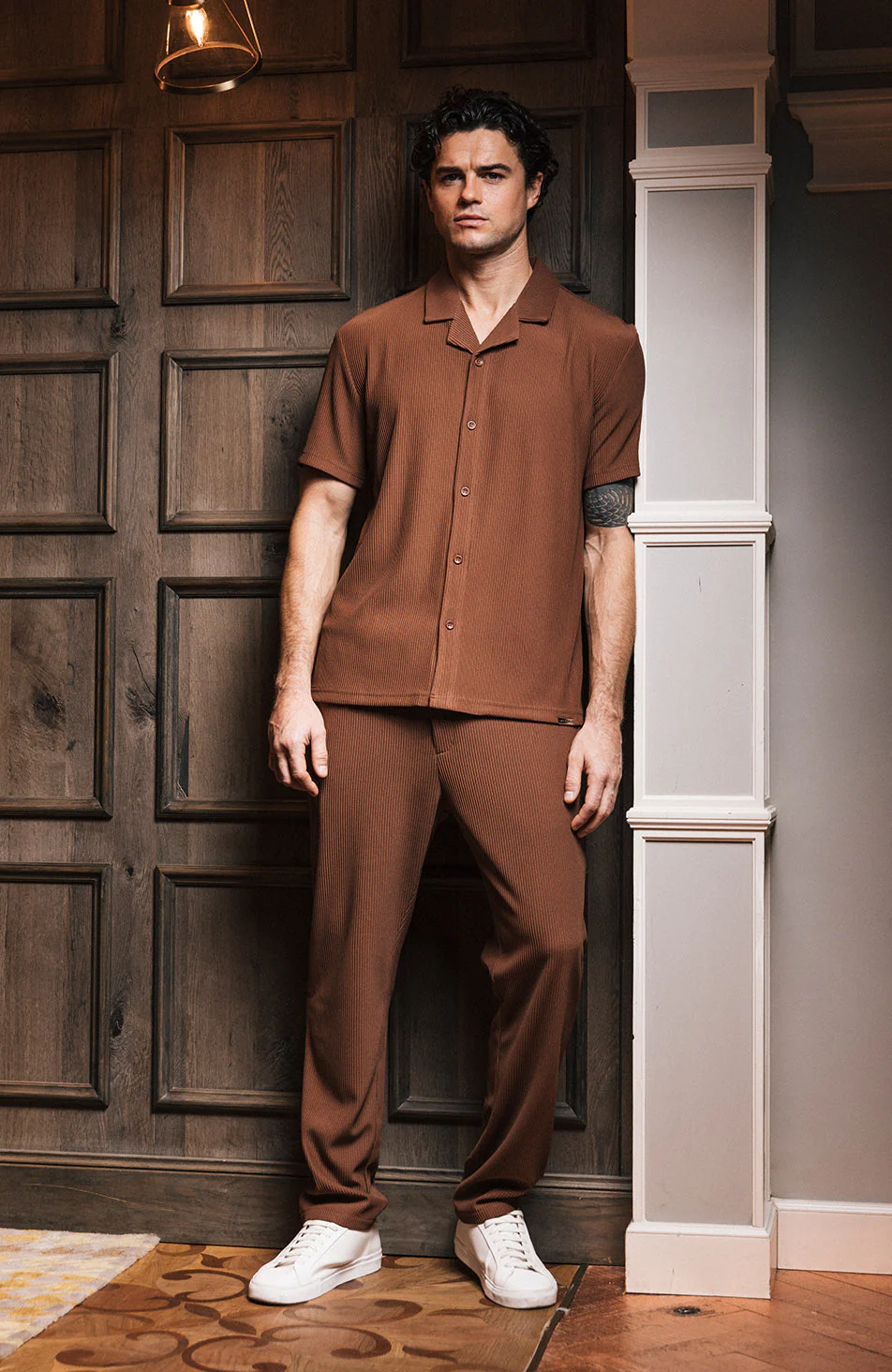Rustique Oversized Luxe Rib Revere Shirt in Rust - Image 7