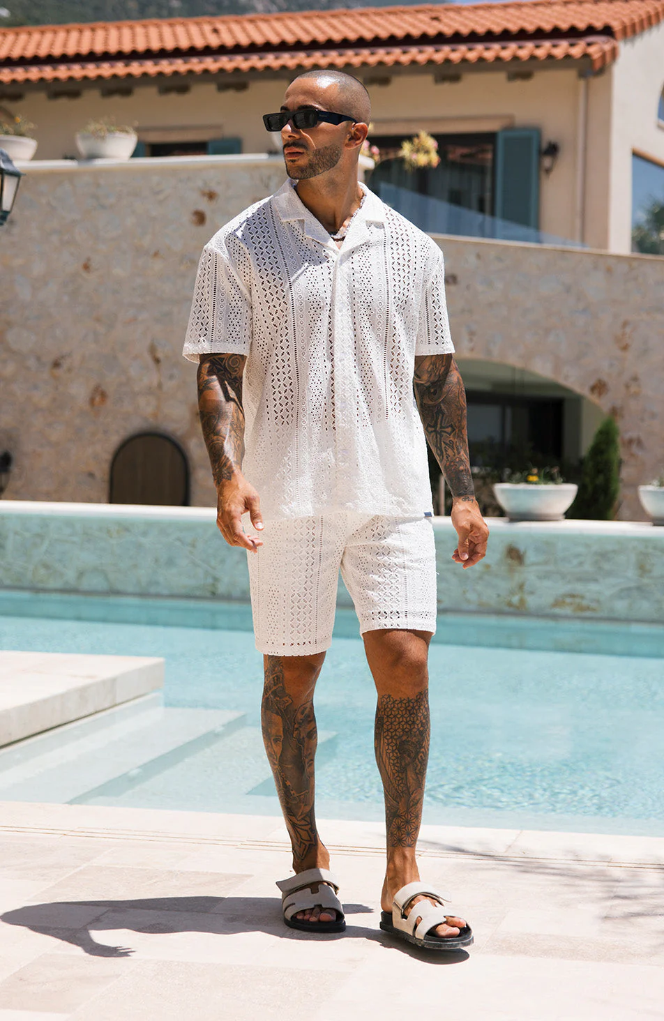 Santino Luxury Embroidered Relaxed Lined Short in White - Image 2