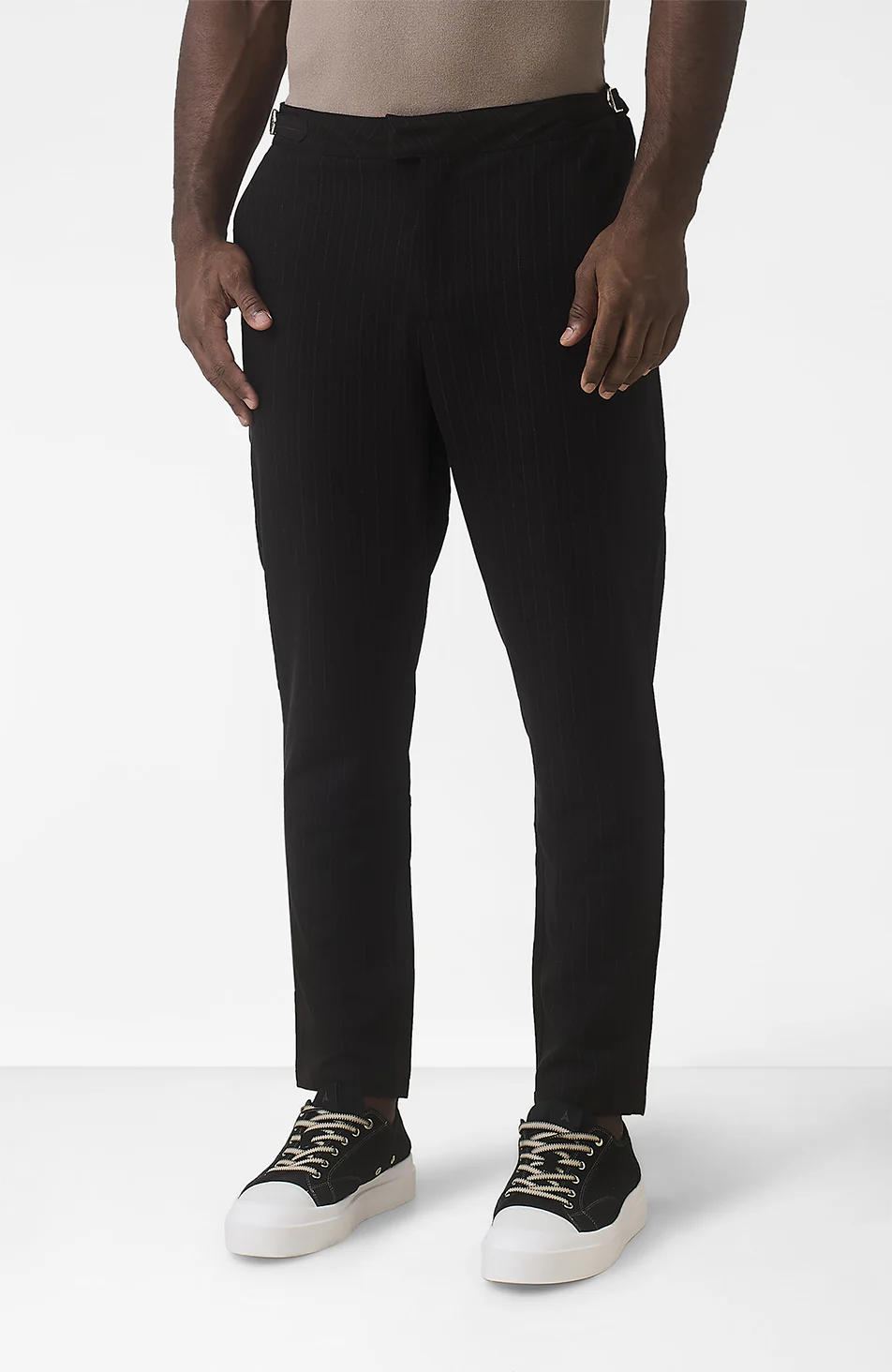 Savile Slim Pinstripe Chino Pants in Black