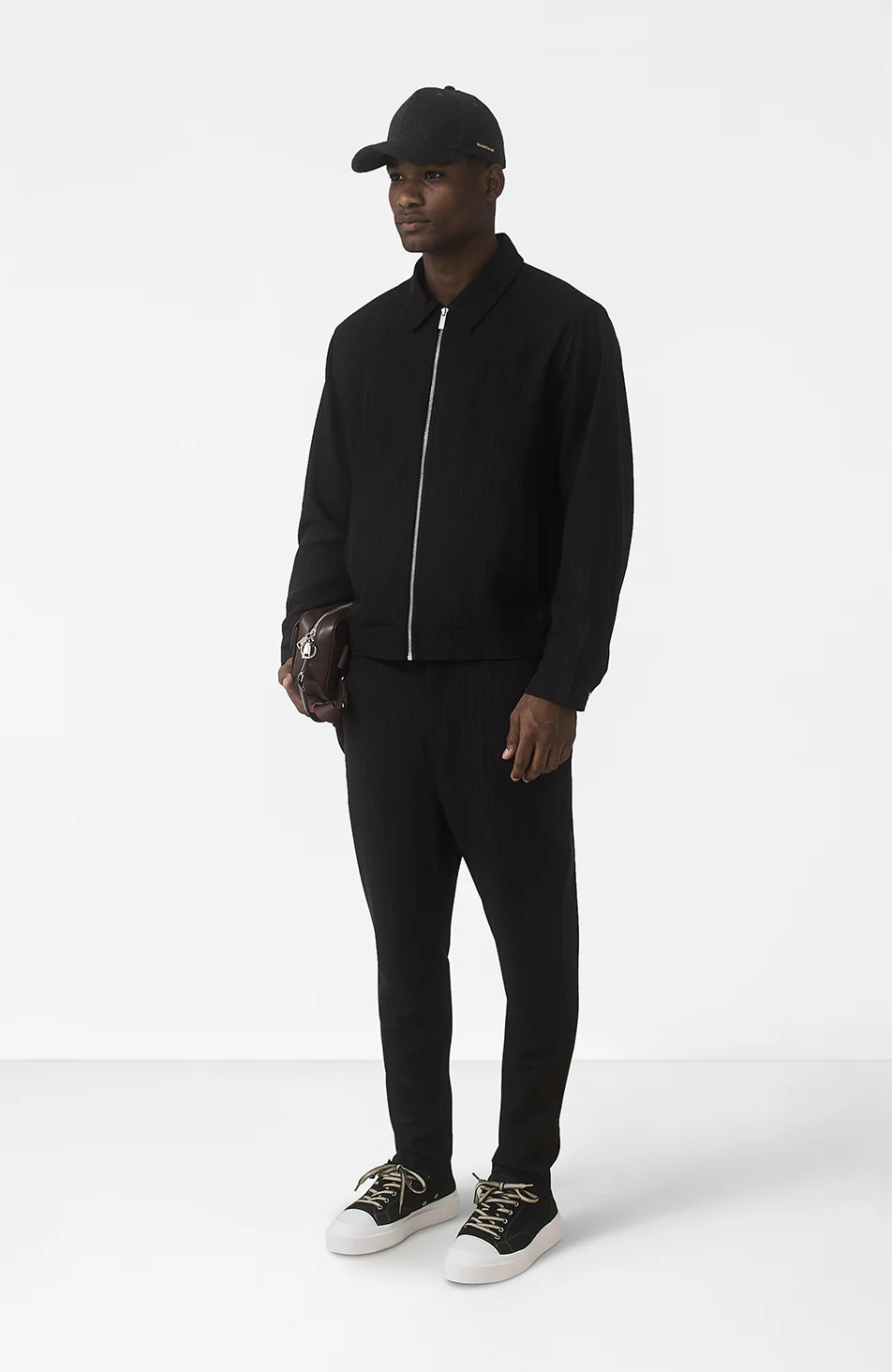 Savile Slim Pinstripe Chino Pants in Black - Image 2