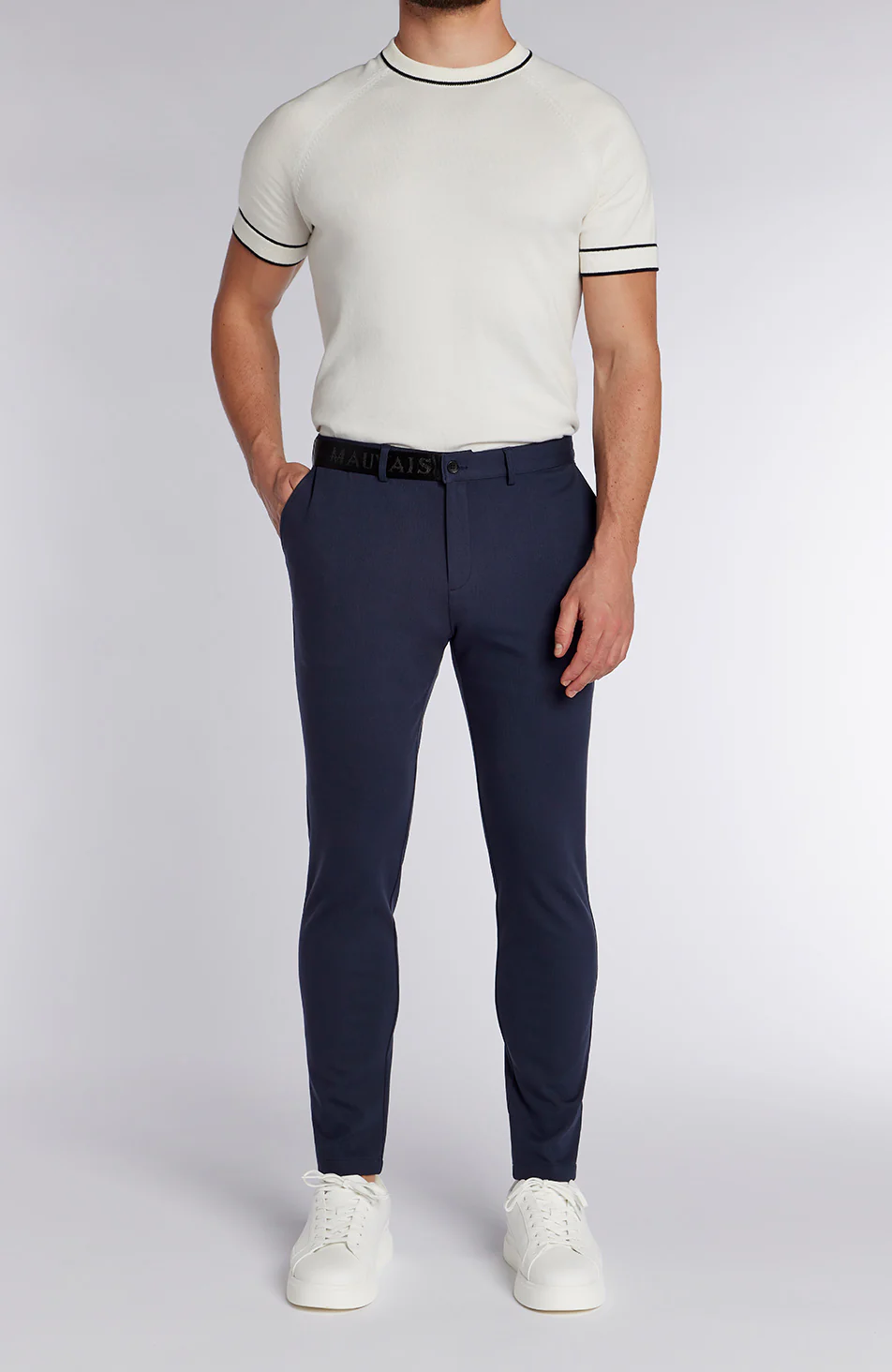 Signature Half Belt Pants in Navy - Image 3