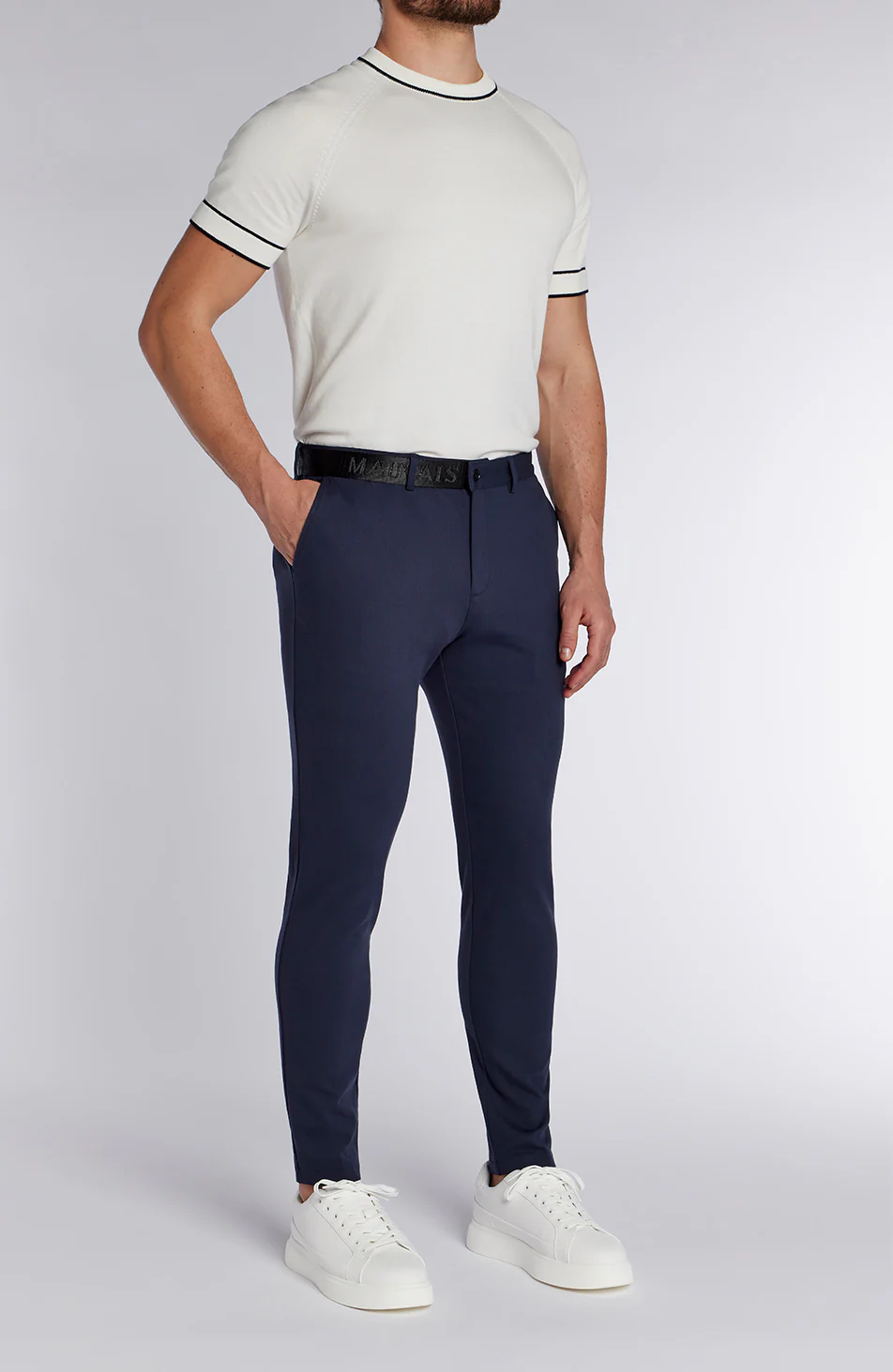 Signature Half Belt Pants in Navy - Image 5