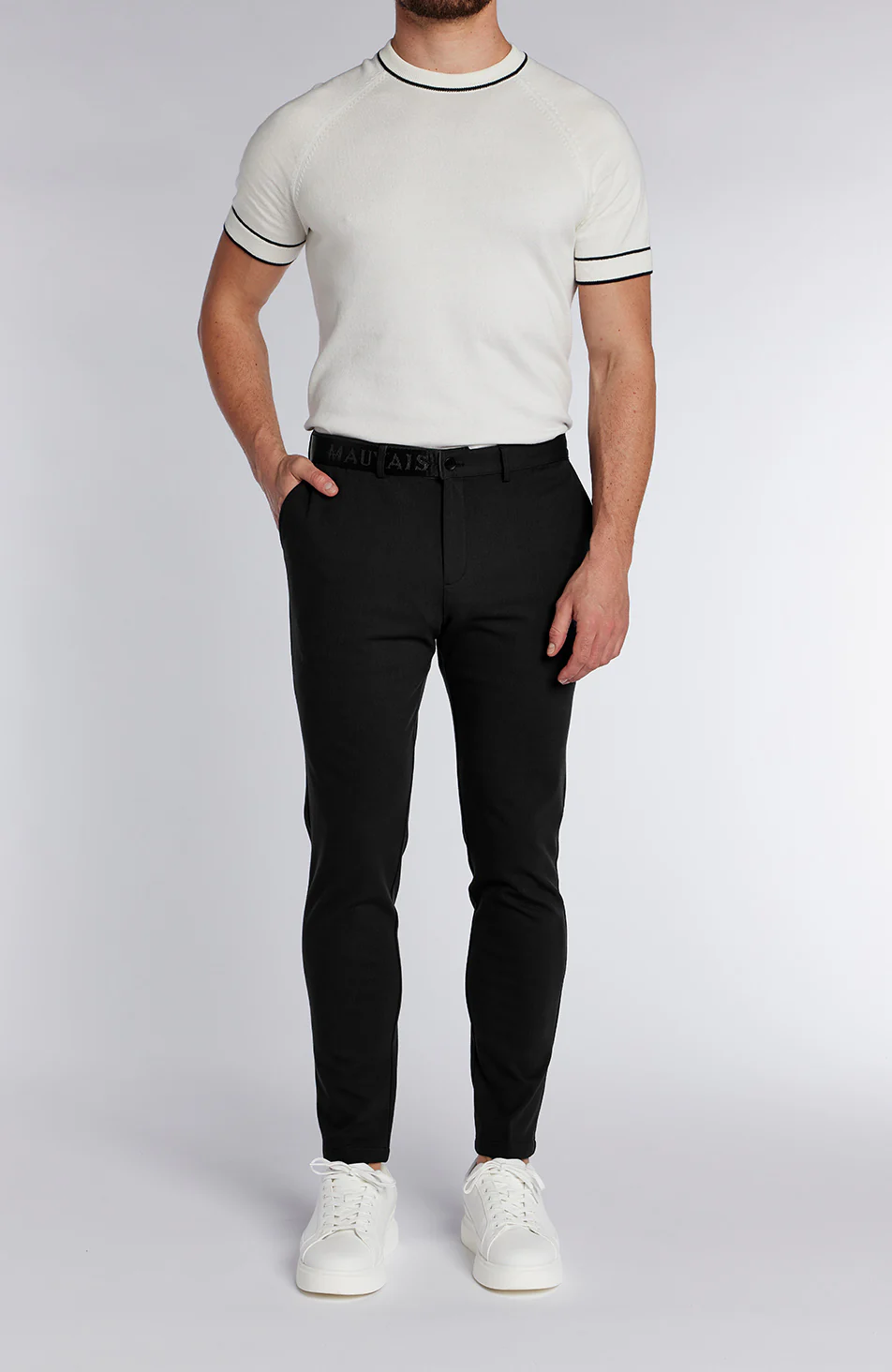 Signature Pants With Tonal Half Belt in Black - Image 3
