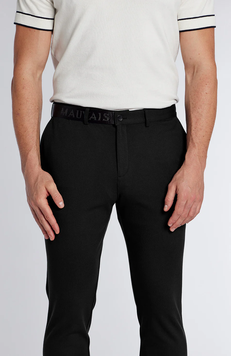 Signature Pants With Tonal Half Belt in Black - Image 4