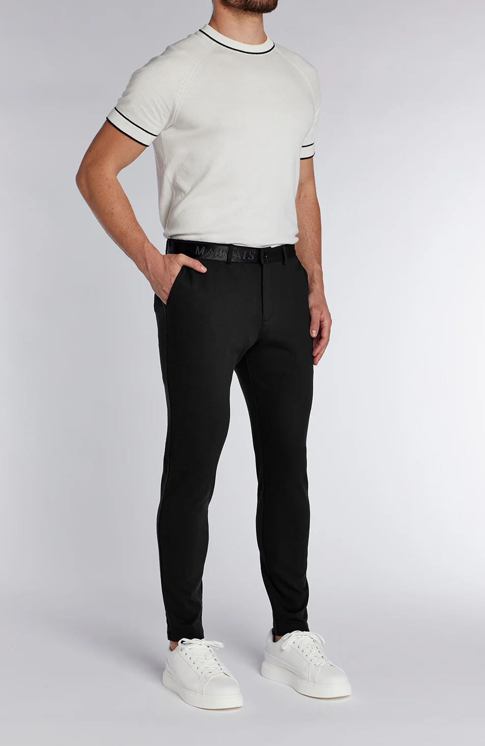 Signature Pants With Tonal Half Belt in Black - Image 5