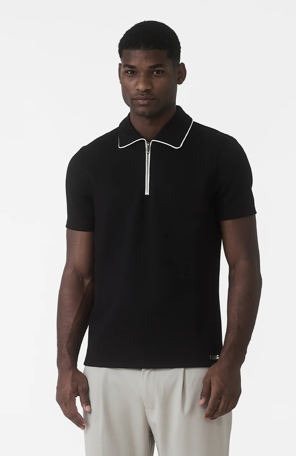 Signature Slim Tipping Polo in Black - Image 2