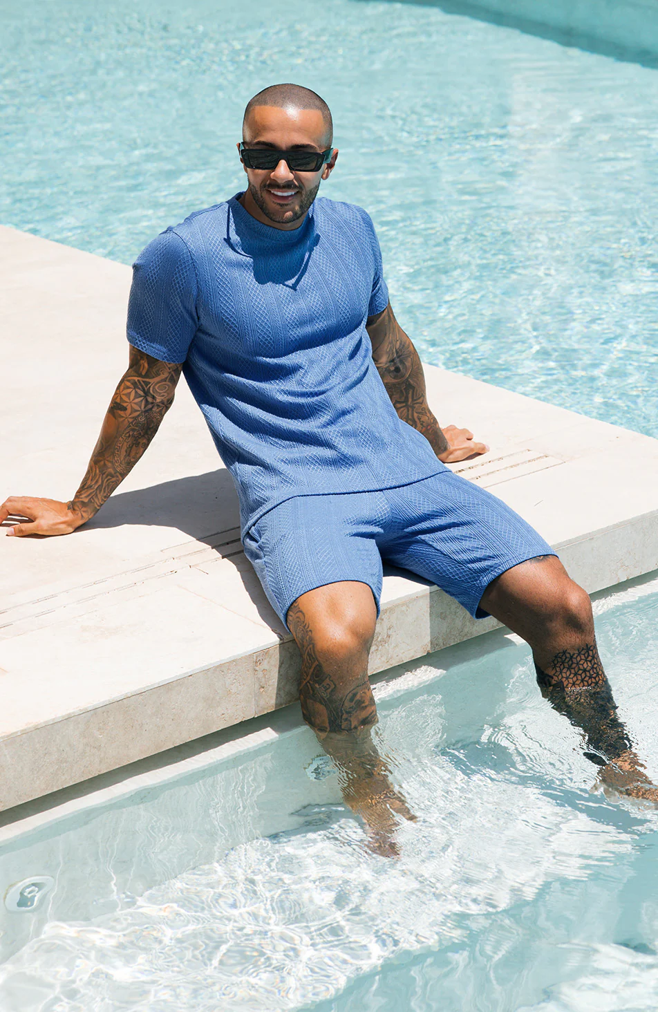Tanami Textured Stretch Slim Short in Blue - Image 6