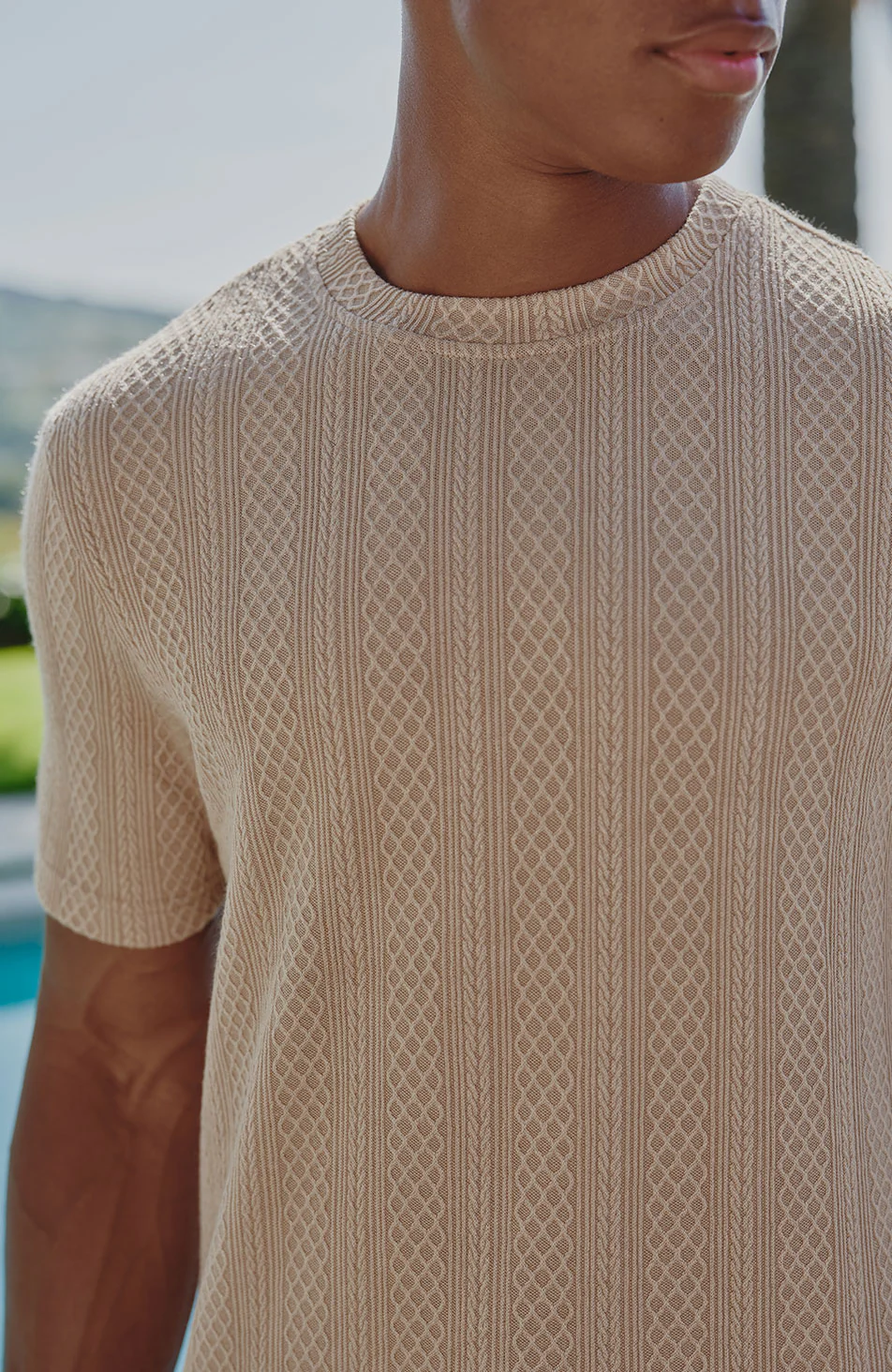 Tanami Textured Stretch Slim Tee in Beige - Image 3