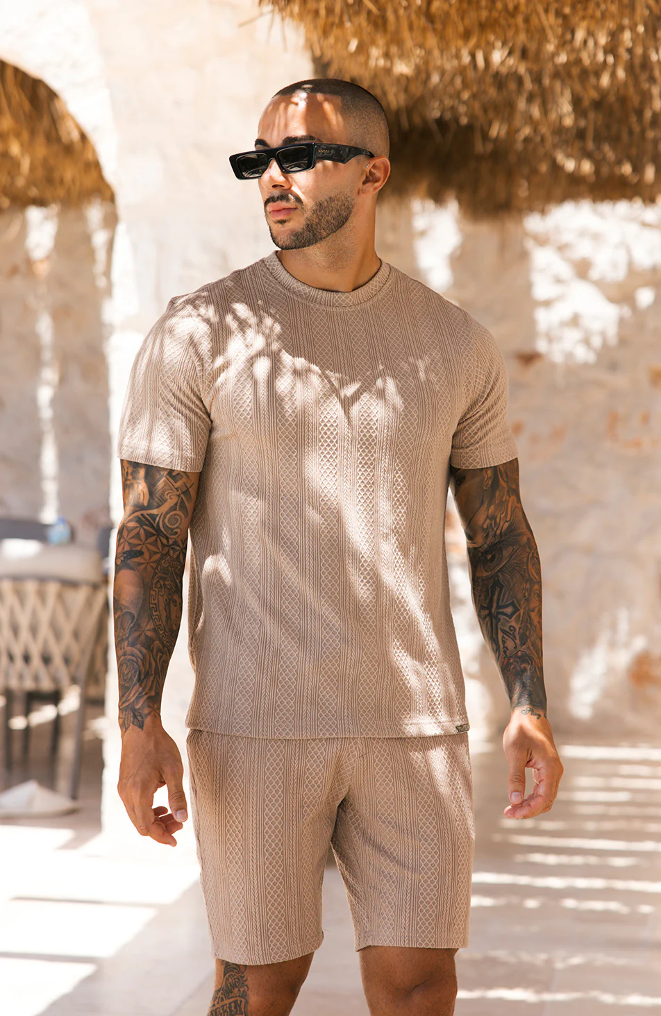 Tanami Textured Stretch Slim Tee in Beige - Image 7