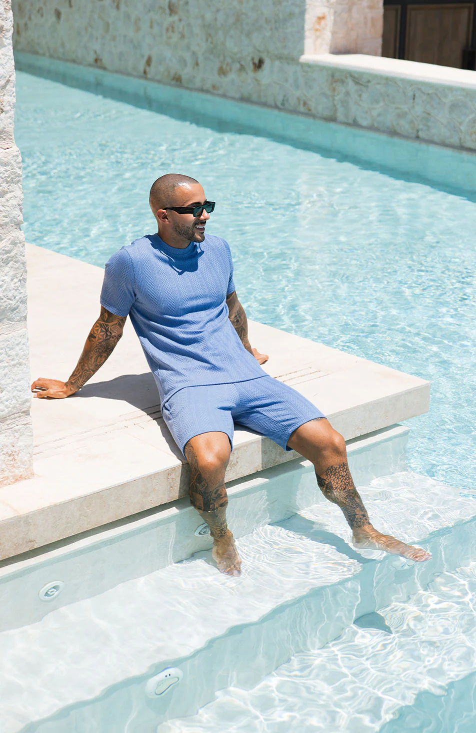 Tanami Textured Stretch Slim Tee in Blue - Image 6