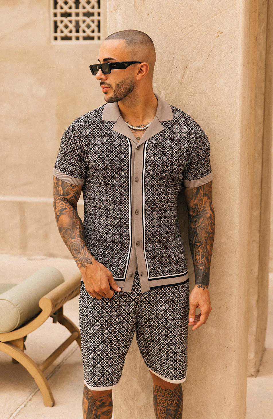 Terazzo Knit Shorts in Taupe - Image 2