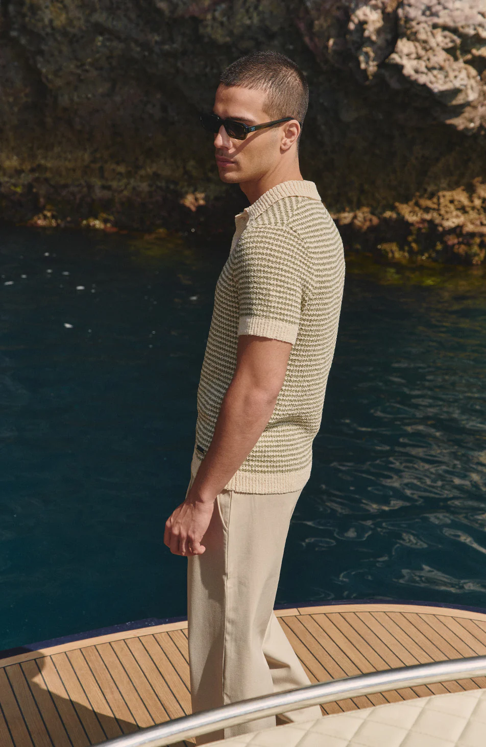 Torino Stripe Polo in Green and Cream - Image 3