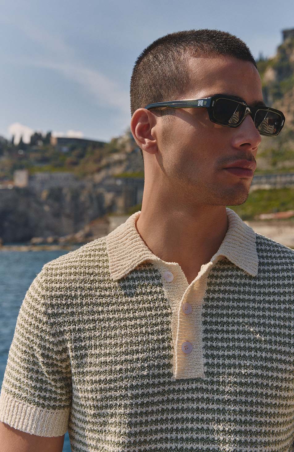 Torino Stripe Polo in Green and Cream - Image 6