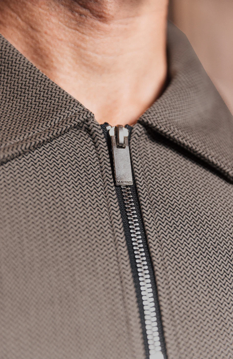 Tormore Geo Textured Zipped Polo in Taupe - Image 3