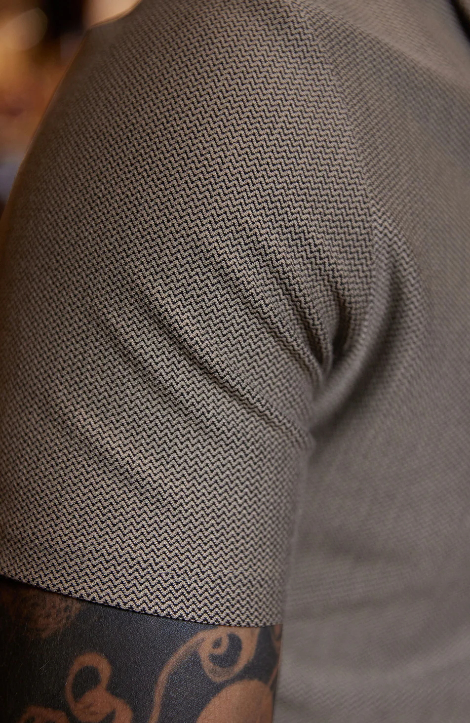 Tormore Geo Textured Zipped Polo in Taupe - Image 4