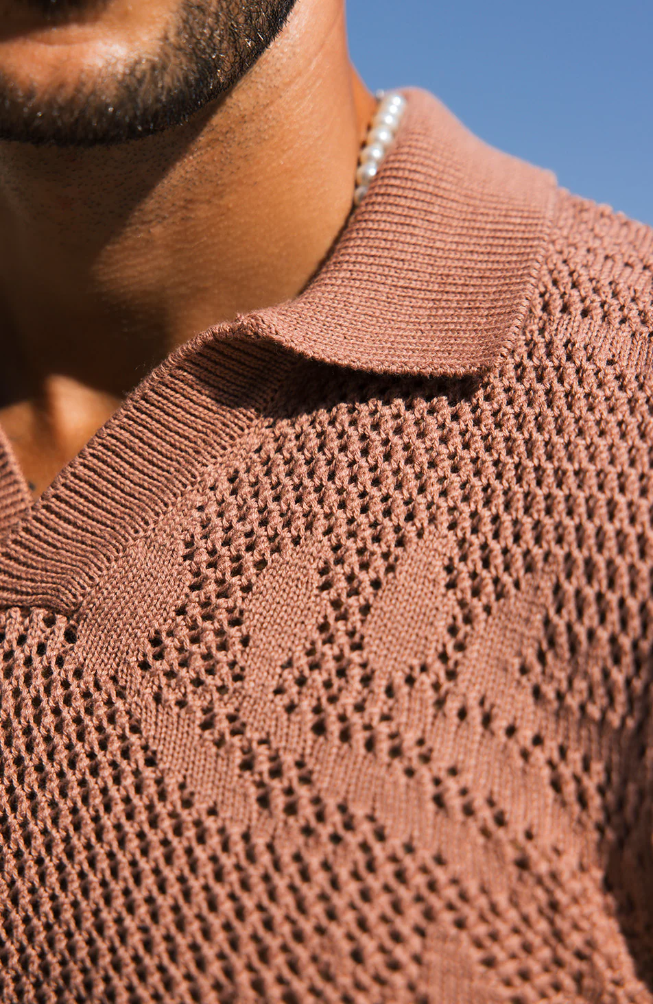 Tropics Relaxed Fit Crochet Knit Polo in Canyon - Image 3
