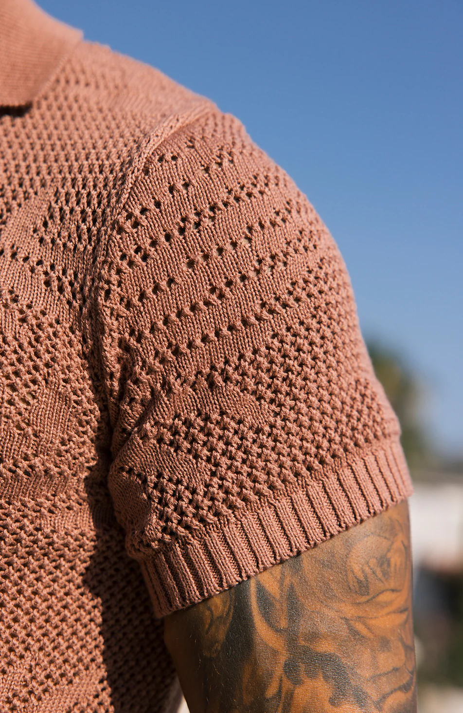 Tropics Relaxed Fit Crochet Knit Polo in Canyon - Image 4