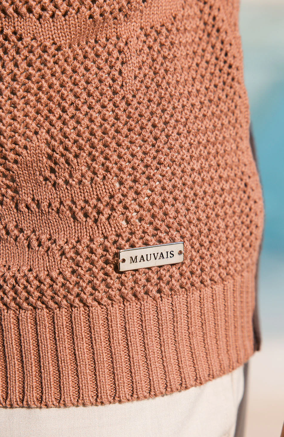 Tropics Relaxed Fit Crochet Knit Polo in Canyon - Image 5