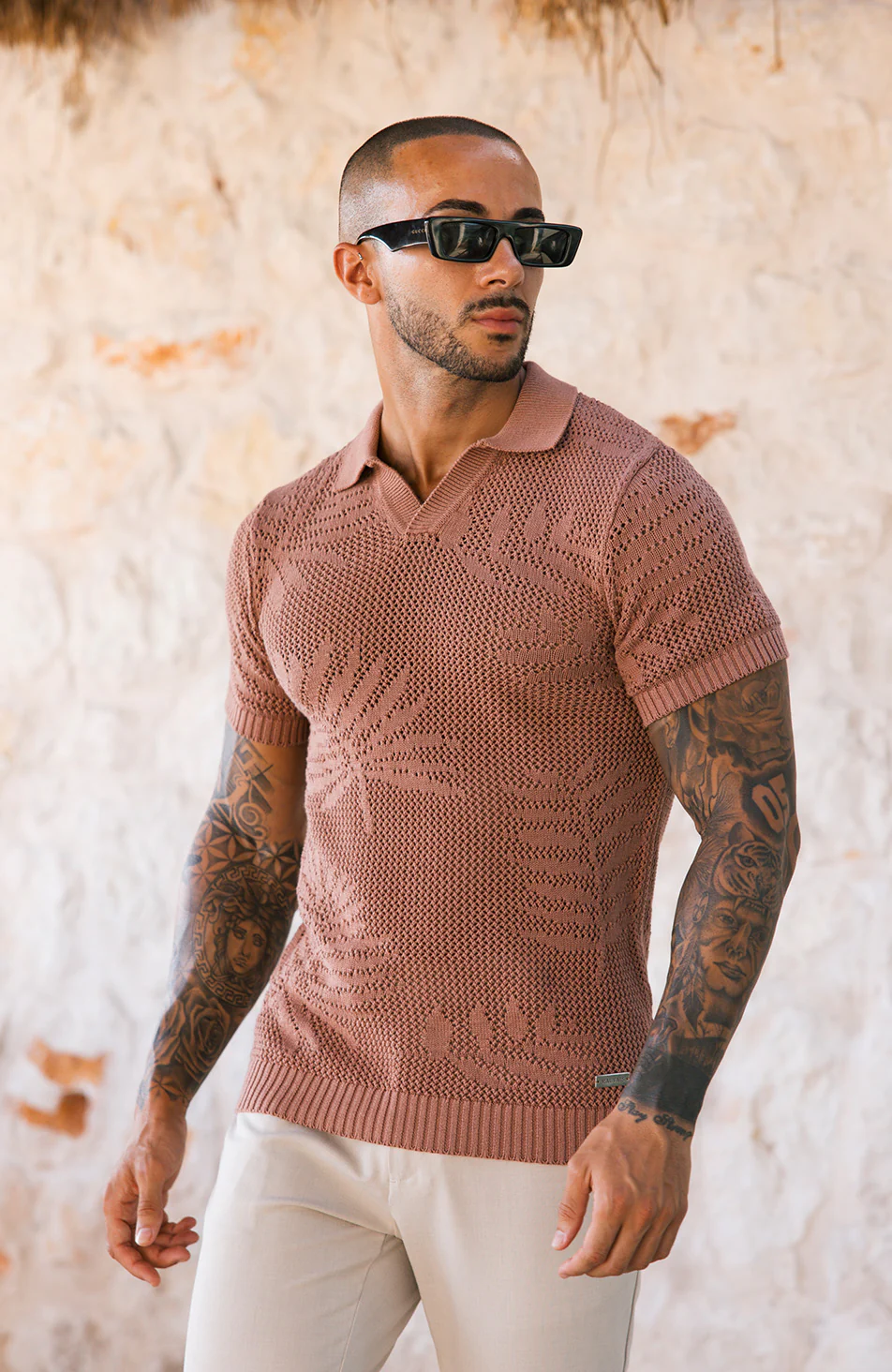 Tropics Relaxed Fit Crochet Knit Polo in Canyon - Image 6