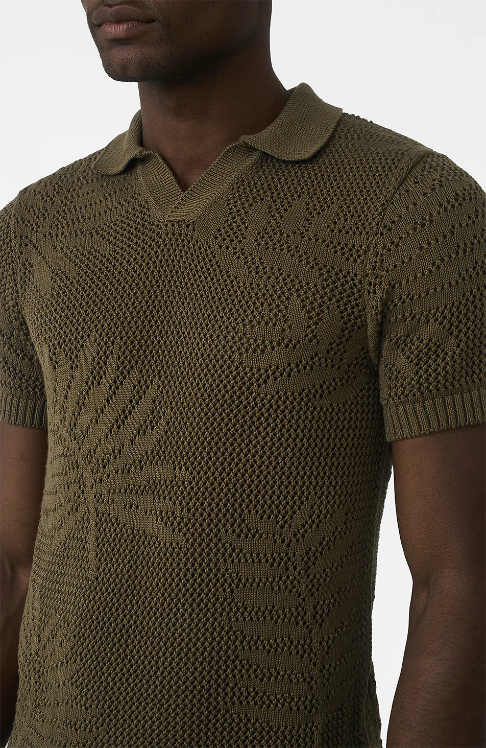 Tropics Relaxed Fit Crochet Knit Polo in Green - Image 3