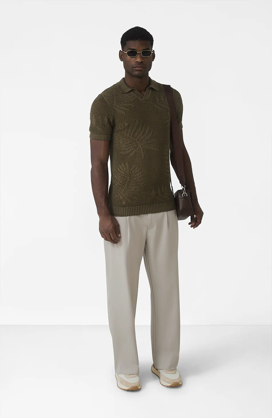 Tropics Relaxed Fit Crochet Knit Polo in Green - Image 5