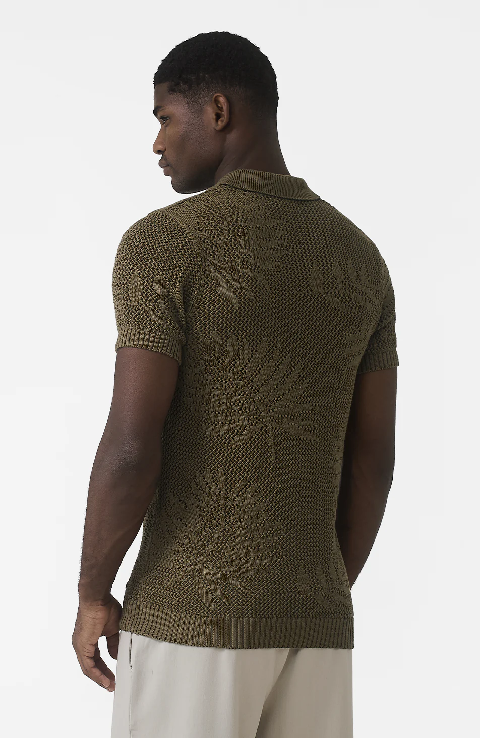 Tropics Relaxed Fit Crochet Knit Polo in Green - Image 6