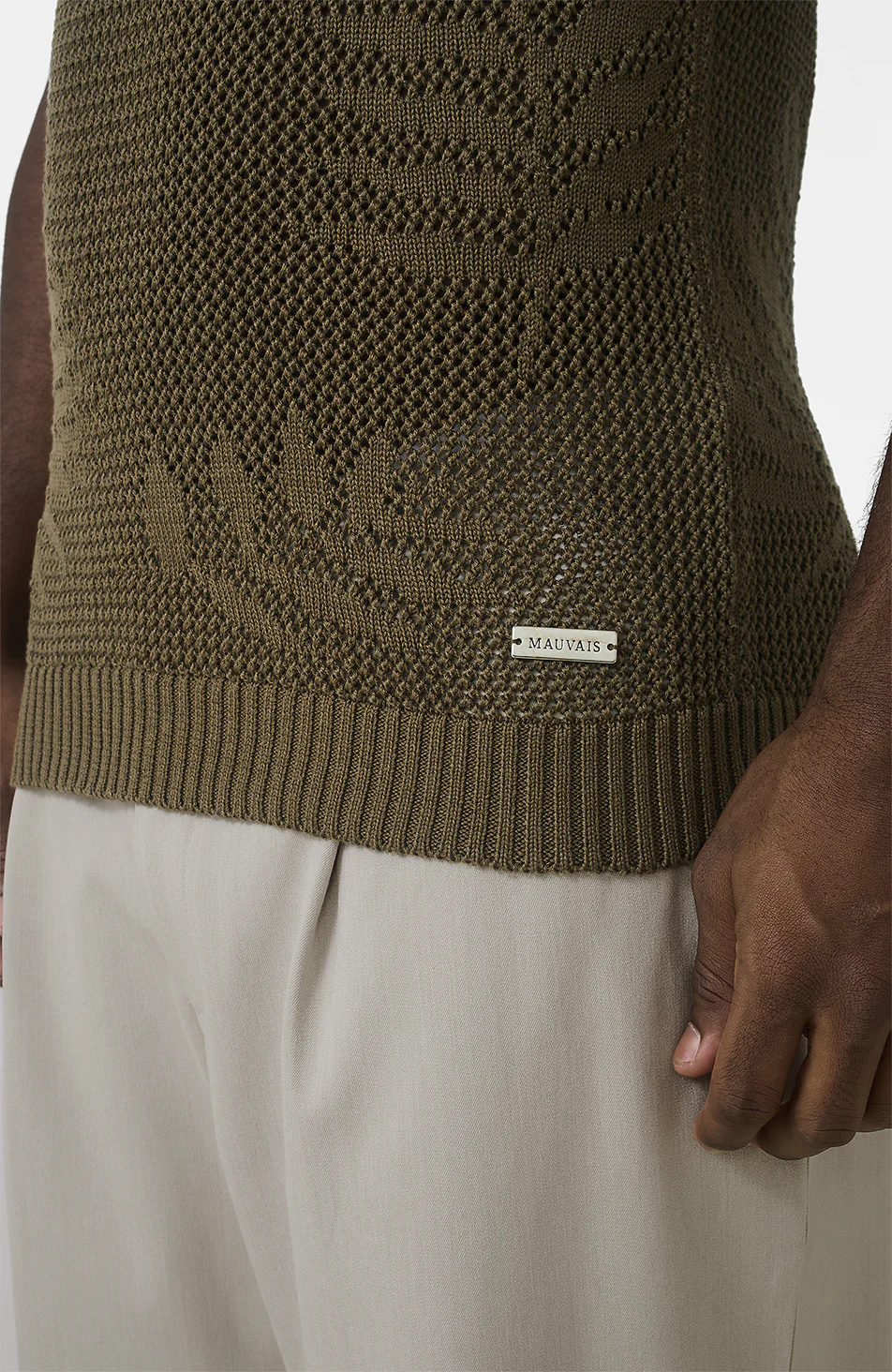 Tropics Relaxed Fit Crochet Knit Polo in Green - Image 7