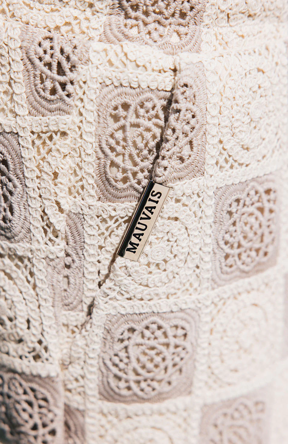 Tulum Checked Crochet Relaxed Fit Lined Shorts in Beige - Image 4