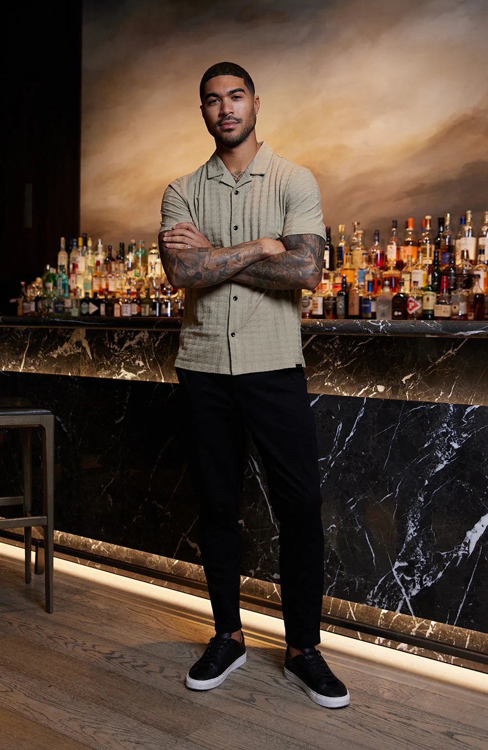 Vincent Slim Grid Shirt in Champagne Dogtooth - Image 2