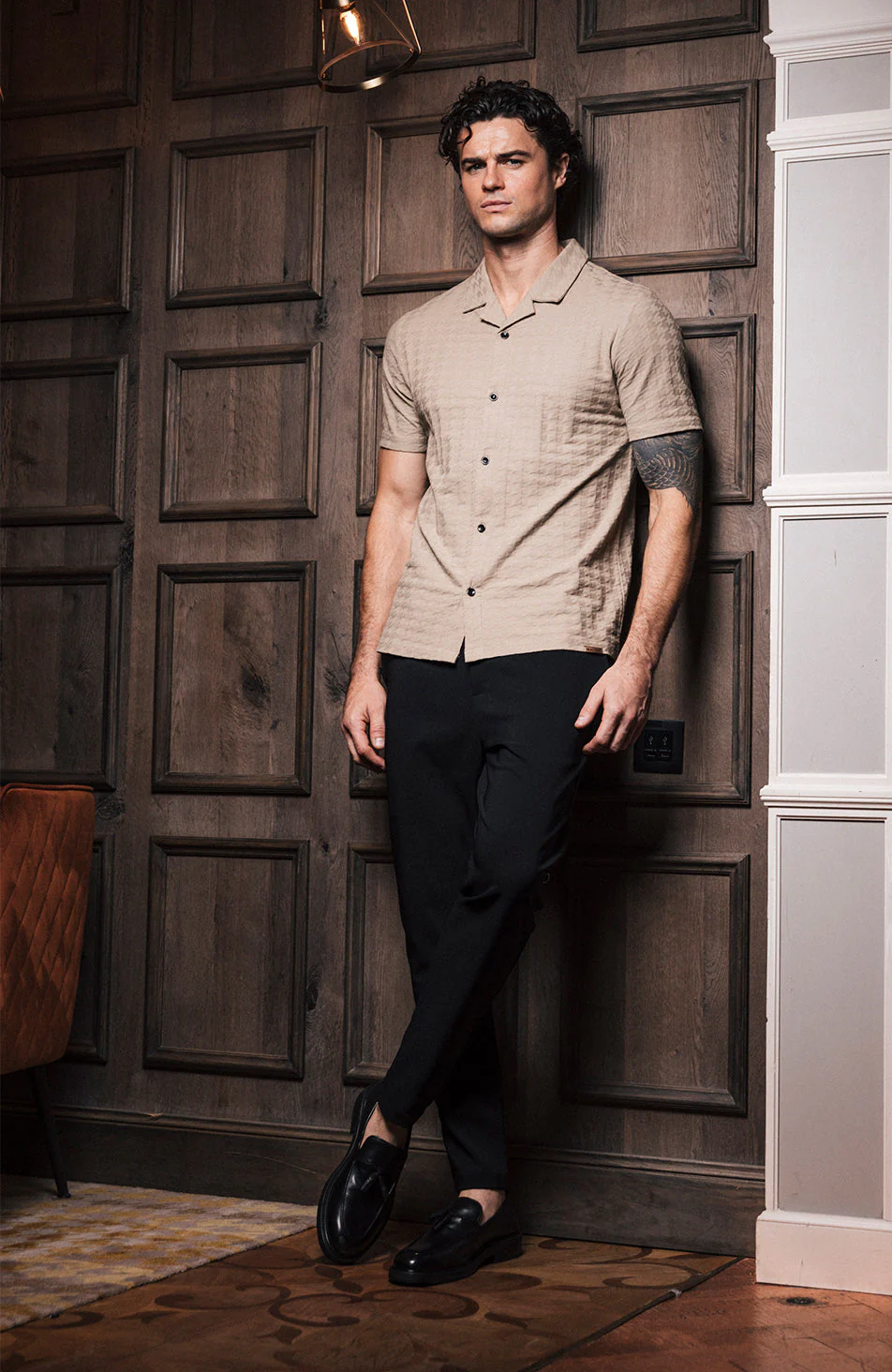 Vincent Slim Grid Shirt in Champagne Dogtooth - Image 4
