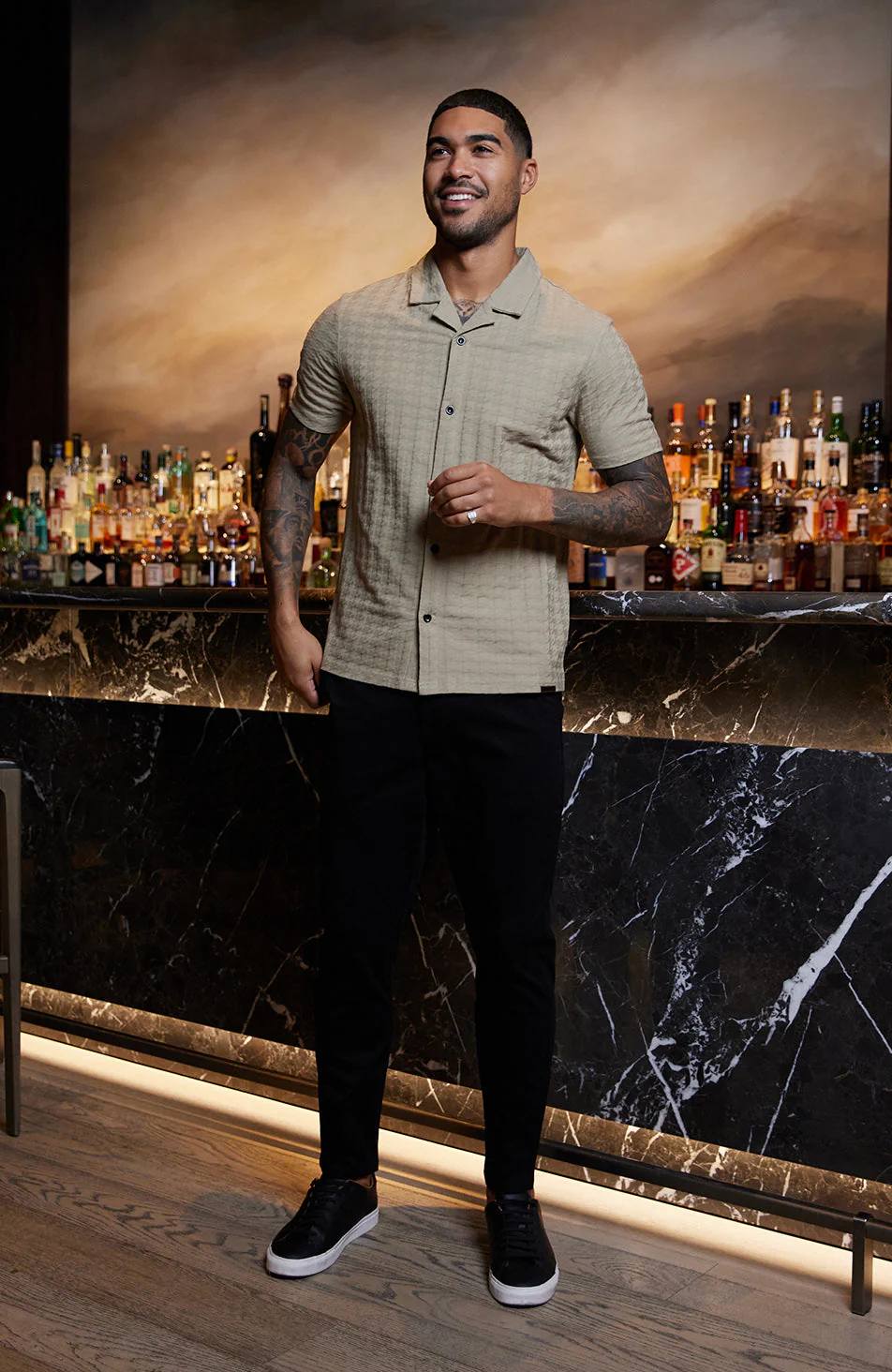 Vincent Slim Grid Shirt in Champagne Dogtooth - Image 8