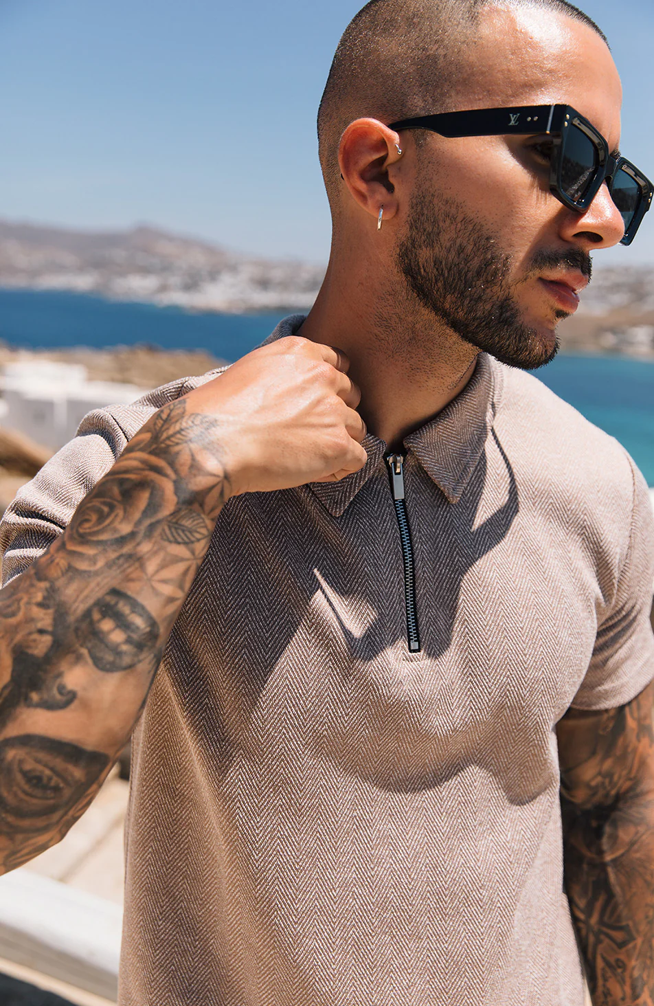 Zig Zag Polo in Taupe - Image 3