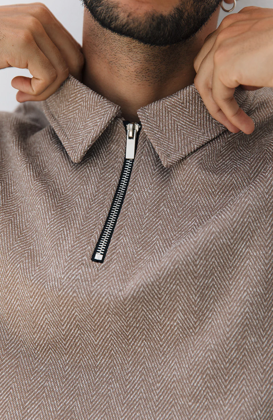 Zig Zag Polo in Taupe - Image 4